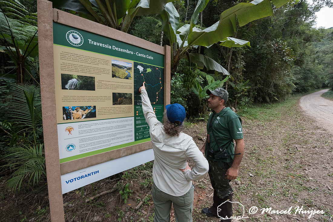 Trailhead with map for hiking trail, Legado das Águas, São Pau