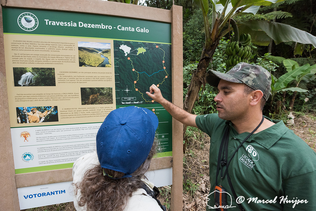 Trailhead with map for hiking trail, Legado das Águas, São Pau