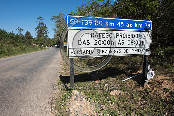 Night time closure  of a road through Carlos Botelho State Park,