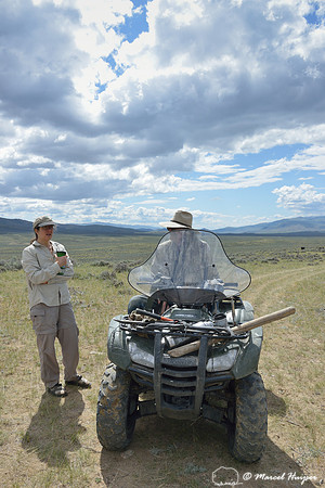 Bethanie Walder talks with Dean Grow, ranch hand, looks after cattle, near Bannack, Montana, USA