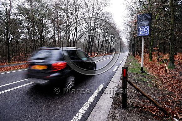 Animal detection system LED SICK WS WE 45 at a gap in a wildlife fence near Harderwijk, The Netherland