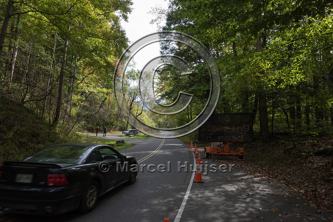 Variable message sign, no stopping in road, at a location with f