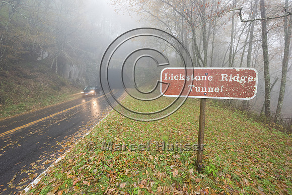 Sign, lickstone Ridge tunnel, Blue Ridge Parkway, North Carolina