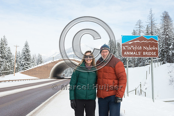 Fernanda Abra and Marcel Huijser at wildlife overpass, US Hwy 93