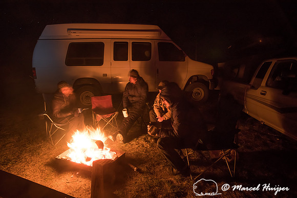 Camp fire at Freezout Lake wildlife management area during the s