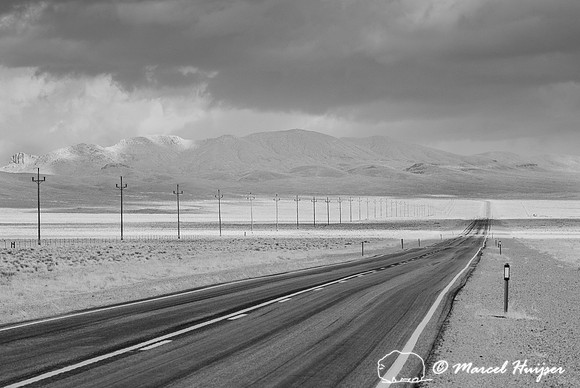 Highway and powerline in infrared, Nevada, USA