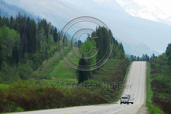 Kinder Morgan Canada oil pipeline (former TMX oil pipeline) after twinning and Hwy 16 through Jasper National Park and Mount Robson Provincial Park, AB, BC