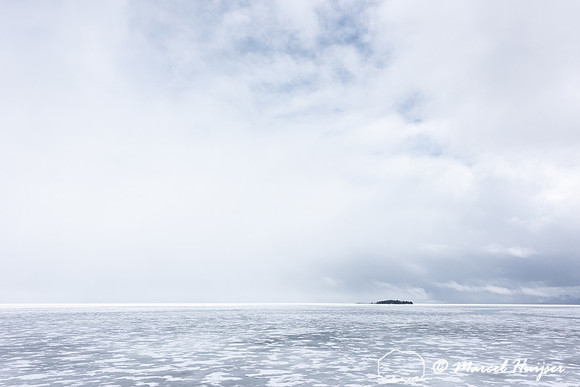 Stevenson Island in a thawing Yellowstone Lake, Wyoming, USA