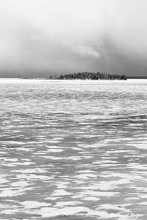 Stevenson Island in a thawing Yellowstone Lake, Wyoming, USA