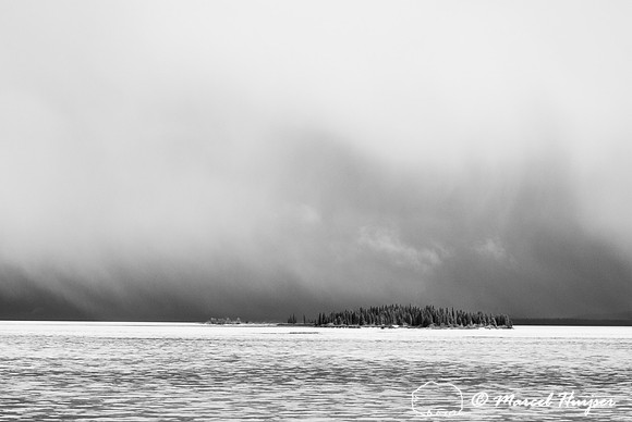 Stevenson Island in a thawing Yellowstone Lake, Wyoming, USA