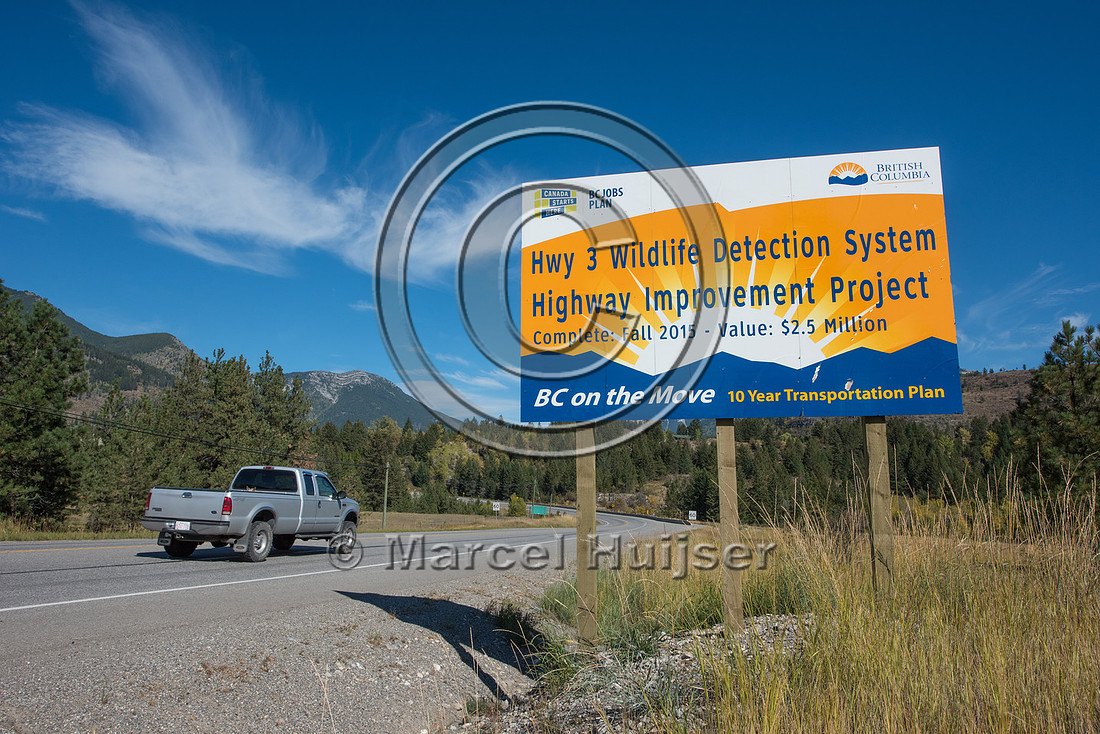 Informational sign animal detection system, near Elko, British C