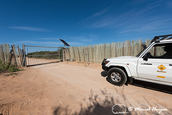 Gate, push button to open, at picknock area, Addo Elephant Natio
