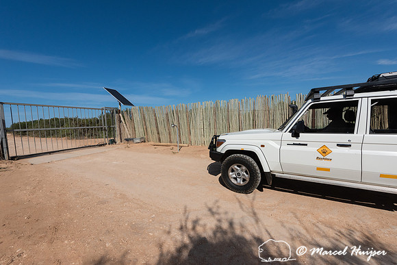 Gate, push button to open, at picknock area, Addo Elephant Natio