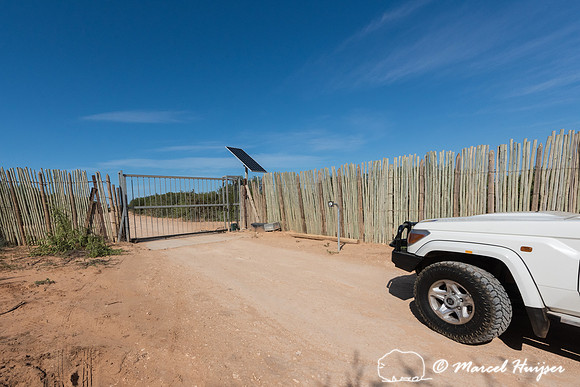Gate, push button to open, at picknock area, Addo Elephant Natio