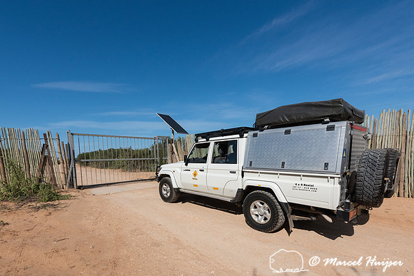 Gate, push button to open, at picknock area, Addo Elephant Natio