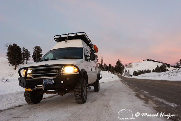 Ford 4x4 camper van, Yellowstone National Park, Wyoming, USA