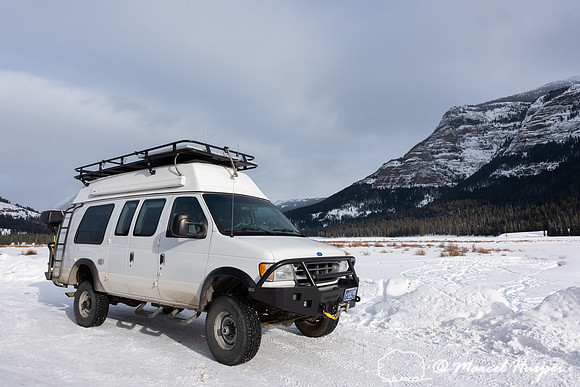 Ford 4x4 camper van, Yellowstone National Park, Wyoming, USA