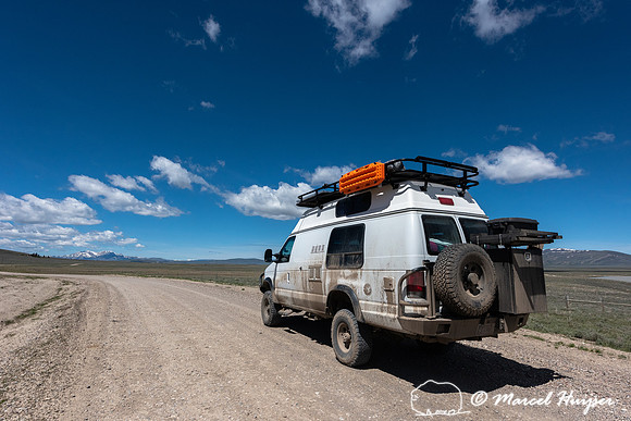 Camper van in Centennial Valley, Montana, USA