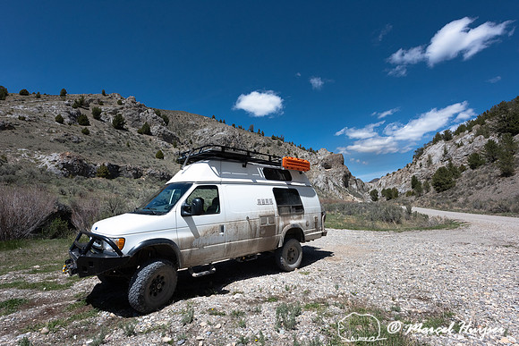 Camper van, Big Sheep Creek Rd, Montana, USA