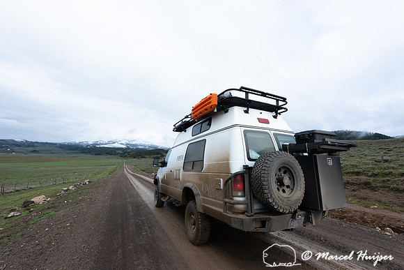 Camper van in Centennial Valley, Montana, USA