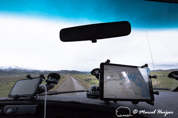 Navigation in camper van, Centennial Valley, Montana, USA