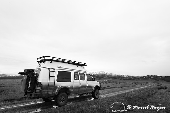 Camper van in Centennial Valley, Montana, USA