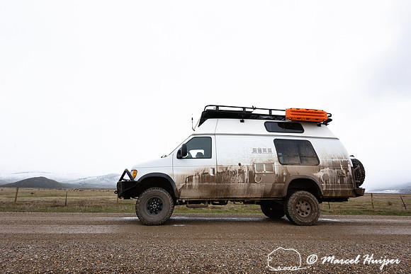 Camper van in Centennial Valley, Montana, USA