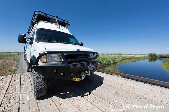 Camper van on gravel road, Malheur National Wildlife Refuge, Ore