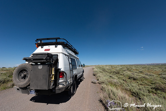 Camper van on Steens Mountain Loop Road, Oregon