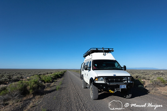 Camper van on gravel road, Hart Mountain National Antelope Refug