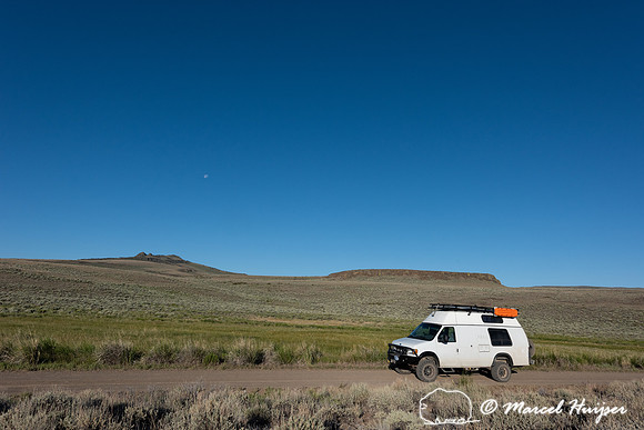Camper van on gravel road, Hart Mountain National Antelope Refug