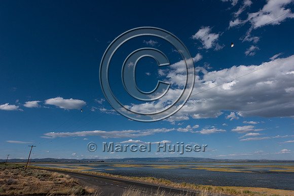 Power lines with markers to reduce crashes with birds, Tule Lake