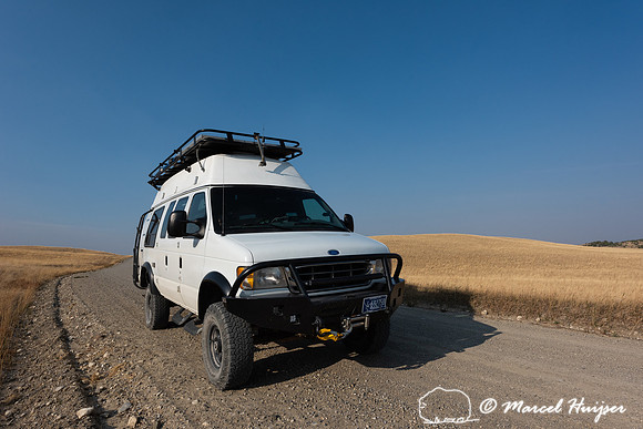 Camper van near Pine Butte Swamp, Montana