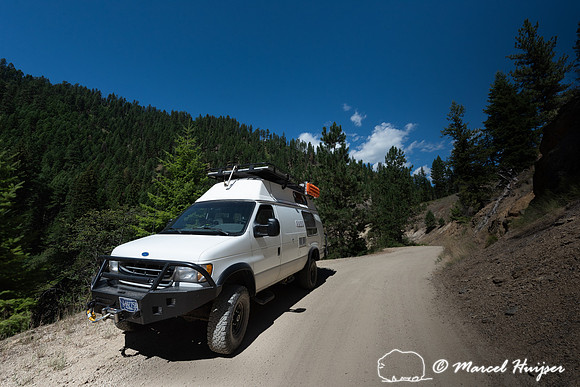 Camper van along road to Paradise, Selway–Bitterroot wildernes