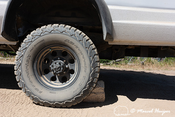 Rock behind tire, Magruder corridor, Selway–Bitterroot wildern
