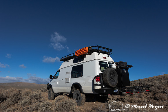 Camper van in sagebrush, Montana