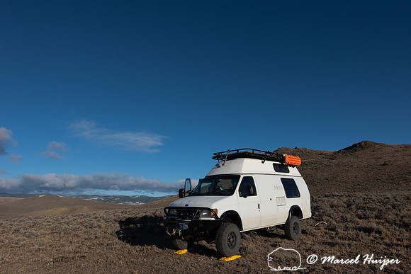 Camper van in sagebrush, Montana