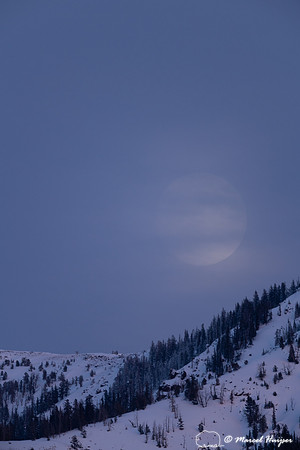 Moonrise and mountain, Wyoming, USA