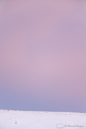 Snow covered mountain and pink sky, Wyoming, USA