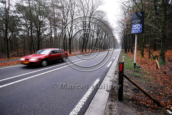 Animal detection system LED SICK WS WE 45 at a gap in a wildlife fence near Harderwijk, The Netherland