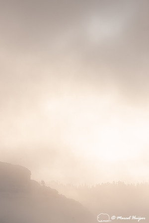 Sun and cold morning fog, Wyoming