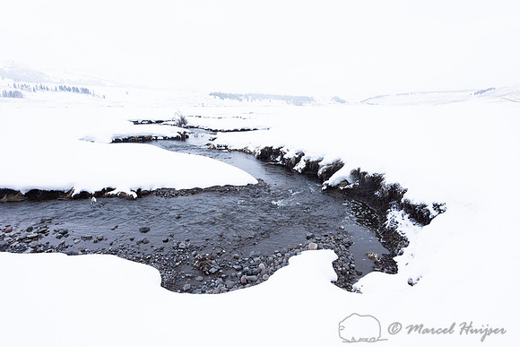 Creek in snowfield, Wyoming
