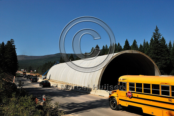 Wildlife overpass  "animals' bridge" under construction, US Hwy 93, Flathead Indian Reservation, near Evaro, Montana, USA
