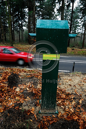 Animal detection system LED SICK WS WE 45 at a gap in a wildlife fence near Harderwijk, The Netherland