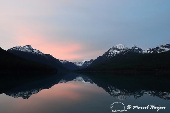 Sunset at Bowman Lake, Glacier National Park, Montana, USA