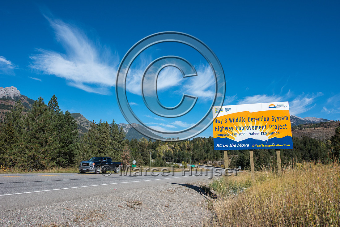 Informational sign animal detection system, near Elko, British C