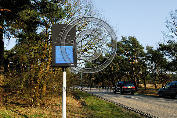 Warning sign animal detection system, deer warning sign 50 km/h  Electronic wildlife crossing warning system, Maarheze, The Netherlands