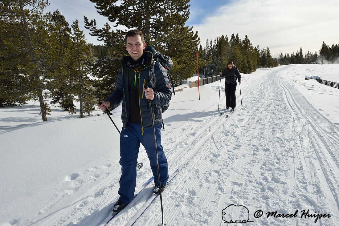 Cross-country skiers, Yellowstone National Park, Wyoming, USA