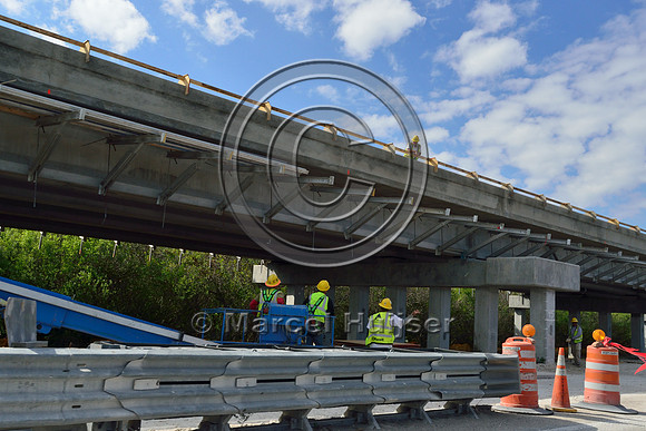 Construction of long bridge elevating Tamiami Trail (US Hwy 41), Everglades, Florida, USA
