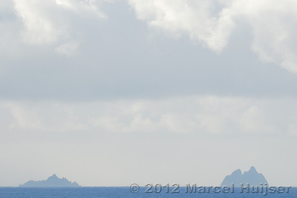 Little Skellig and Great Skellig (Skellig Michael) island from across Dingle Bay, Ireland